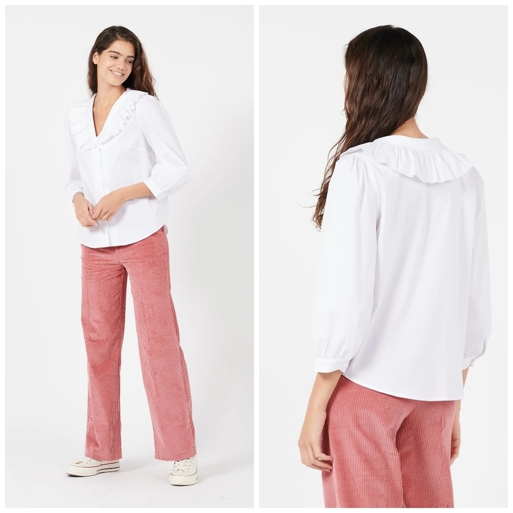 White Ruffle Collar Blouse - Women's Top